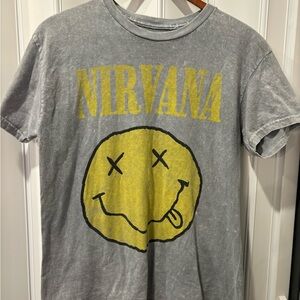 Nirvana Logo Tee in Gray and Yellow Size Medium